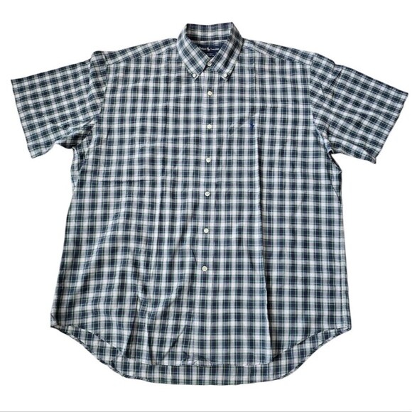 Vintage 80s Ralph Lauren Blake Shirt Mens Large Plaid Button Up Blue Green White - Picture 1 of 5